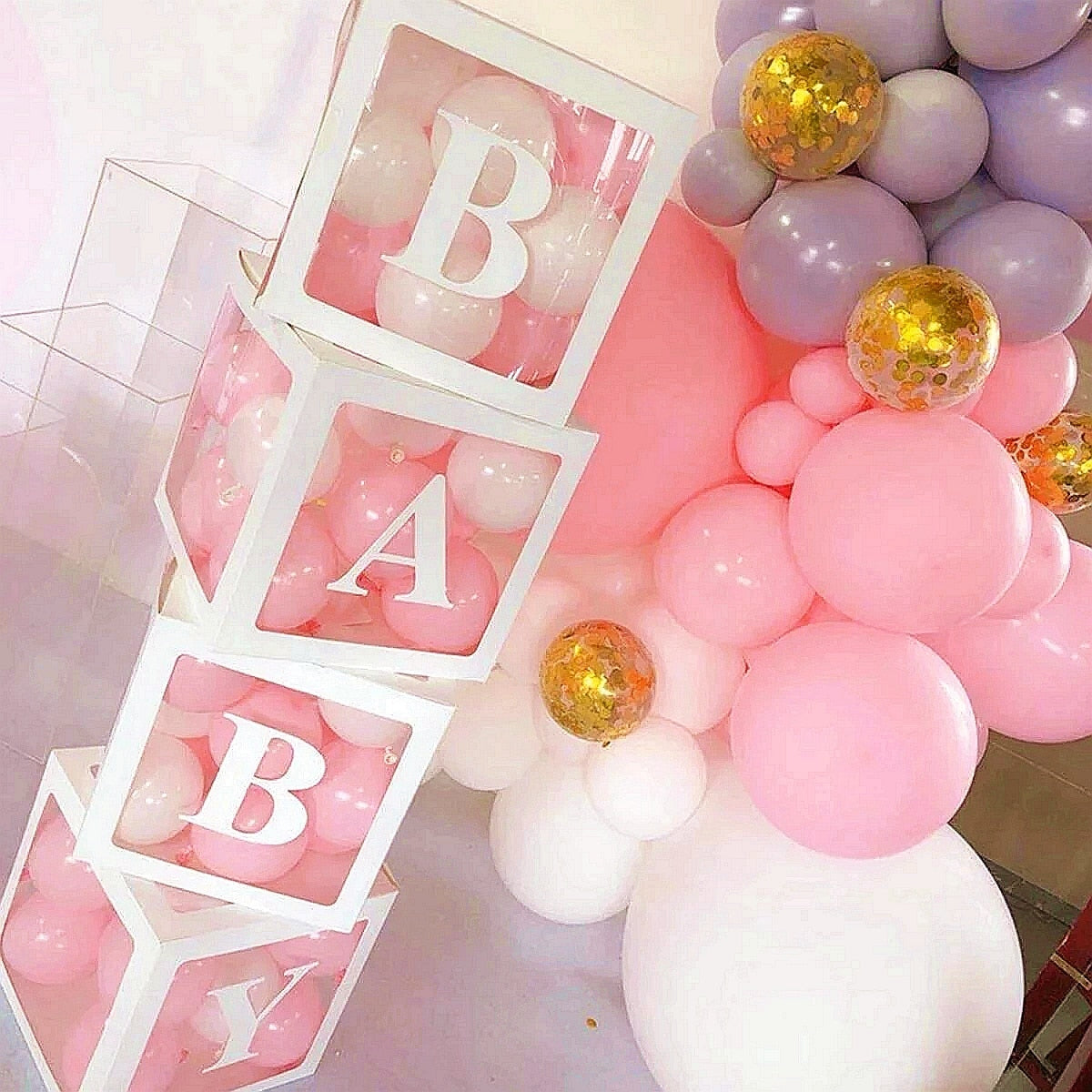 Baby Shower Decoration Boy Girl Transparent Balloon Box Letter Frist 1st Birthday Wedding Party Gender Reveal Baptism Decoration