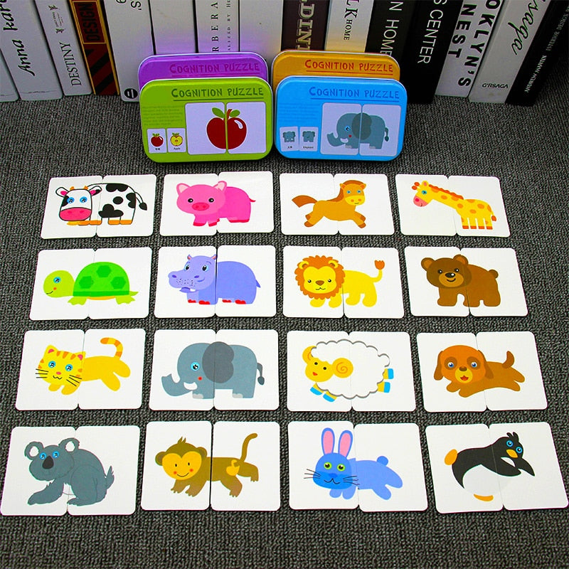 Portable Montessori Toy Puzzle Card Kids Cognition Early Educational Toys Match Game Child Preschool Learing Pocket Flash Card