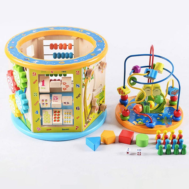 8 in 1 Baby Busy Board Montessori Toy for Children Early Education Wooden Cube Center Toys Cognitive Color Kids Develop Gift