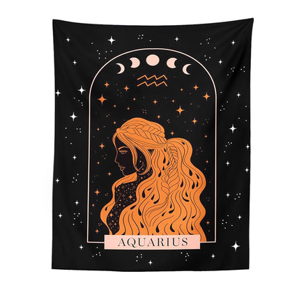 Tarot Constellation Tapestry Wall Hanging Moon Phase Tapestry Divination Beach Mat Sun Moon Constellations black Wall Decor