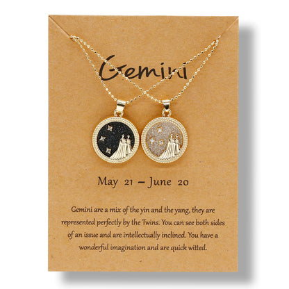 Fashion 12 Constellation Necklace For Women 2 PCS/Set Zodiac Sign Coin Chain Pendant Choker Birthday Couple Jewelry Charm Gifts