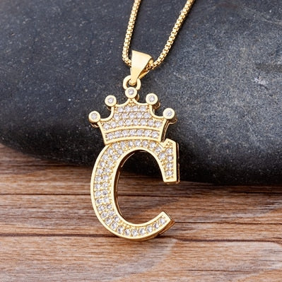 Nidin New Luxury Copper Zircon AZ Crown Alphabet Pendant Chain Necklace Hip-Hop Style Fashion Woman Man Initial Name Jewelry