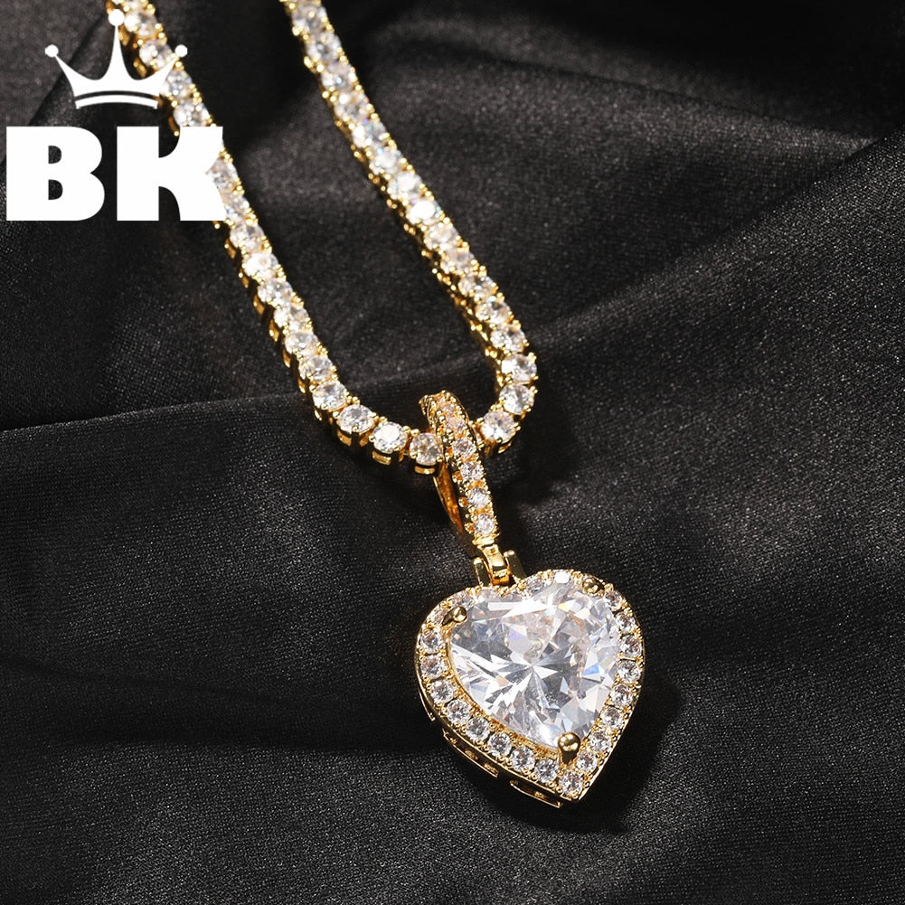 THE BLING KING New Peach Heart Pendant Necklace Color Psychedelic HipHop Full Iced Out Cubic Zirconia CZ Stone