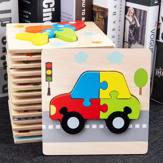 Baby Wooden Toys 3D Puzzle Cartoon Animal Intelligence  Jigsaw Puzzle Shape Matching Montessori Toys For Children Gifts
