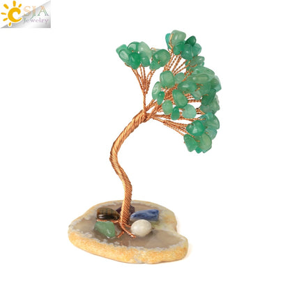 CSJA 7 Chakras Tree of Life Decoration Rose Natural Chip Crystal Handmade Healing Luck Money Trees Feng Shui Home Office G822