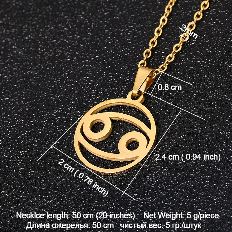 Stainless Steel 12 Horoscope Zodiac Sign Pendant Necklace Gold/Silver color Constellations Men Women Jewelry Gift