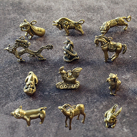 Brass Animal Statue Ornament Chinese Zodiac Rat Ox Tiger Rabbit Dragon Snake Horse Sheep Monkey Chicken Dog Pig Office Desk Deco