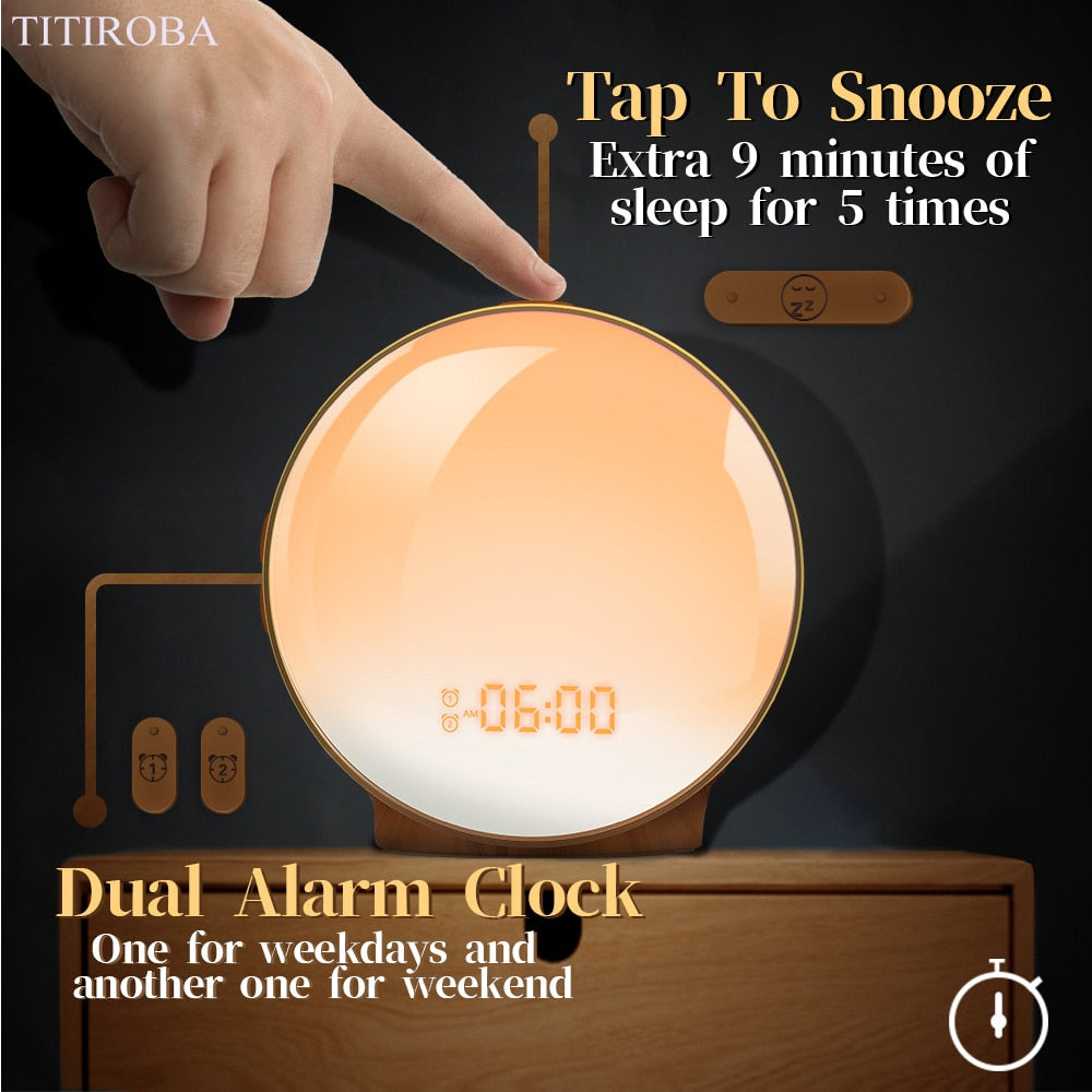 Digital Snooze Function Alarm Clock New Wake Up Light Clock Sunrise Sunset Light FM Function Alarm Clock for Daily Life