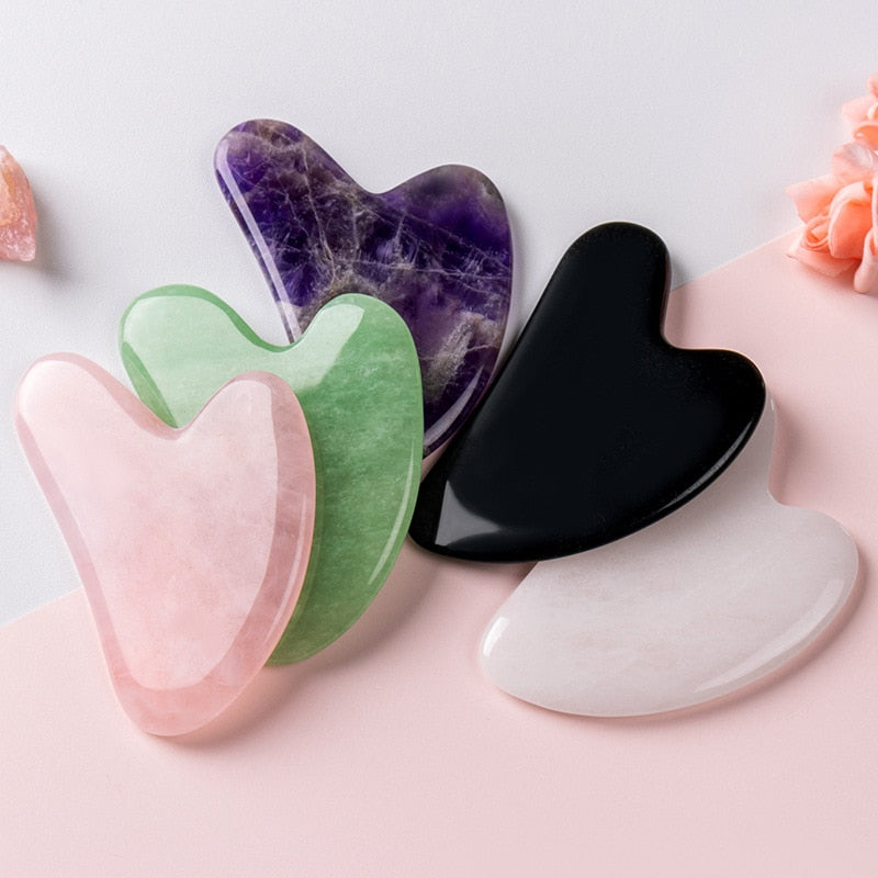 Natural Jade Stone Gua Sha Massage Board Rose Quartz Guasha Plate Jade Face Massager Scrapers Tools For Face Neck Back Body