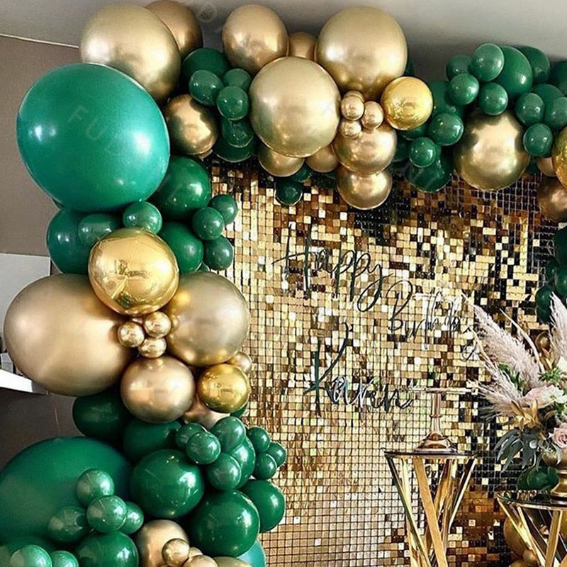 1set Forest Green Garland Arch Kit Gold Balloons 4D Chrome Metallic Foil Balls Party Decor Wedding Birthday Baby Shower Globos