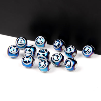 12 Zodiac Signs Beads Charms Blue 10mm Constellation Round Crystal Beads for Jewelry Making Handmade DIY Accessories Bracelets