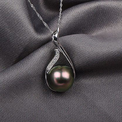 Fashion Women Necklace 925 Silver Jewelry with Black Pearl Zircon Gemstone Pendant Accessories for Wedding Engagement Party Gift