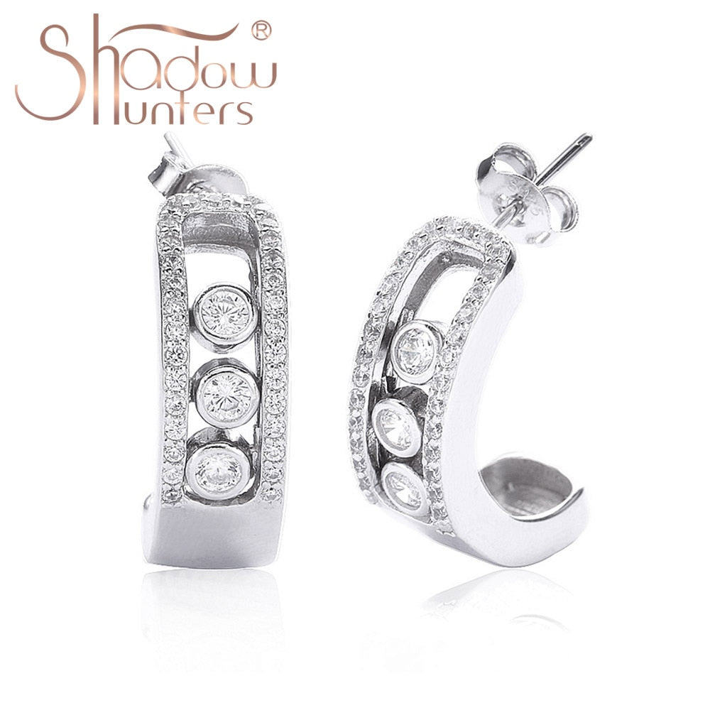 SHADOWHUNTERS Authentic 925 Sterling Silver Move Stone Wedding Stud Earrings Silver 925 Engagement Curved Earring Jewelry Making