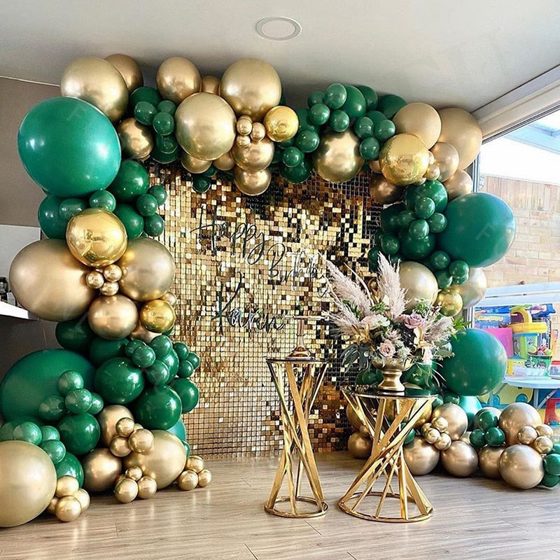 1set Forest Green Garland Arch Kit Gold Balloons 4D Chrome Metallic Foil Balls Party Decor Wedding Birthday Baby Shower Globos