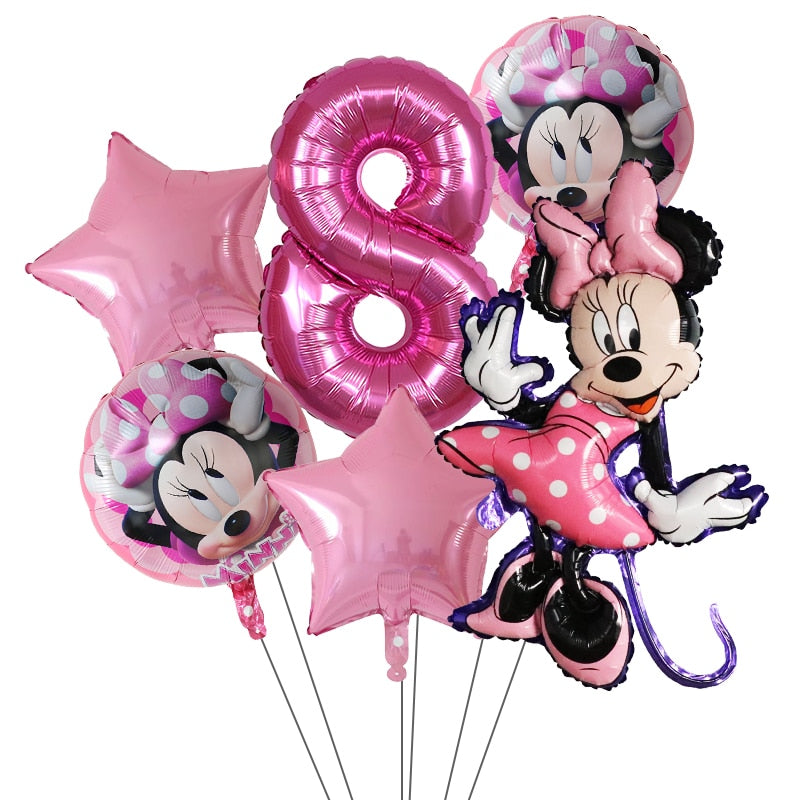 6Pcs Disney Minnie Foil Balloons Set Mickey Mouse Balloon Birthday Party Decoration Baby Shower Kids Toy Air Globos Supplies