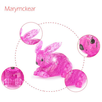 Cute 3D Crystal Puzzle Rabit Pink&amp;Transparent Model Rabits Toy 3D Jigsaw Puzzles Educational Toys for Kids Birthday Gifts