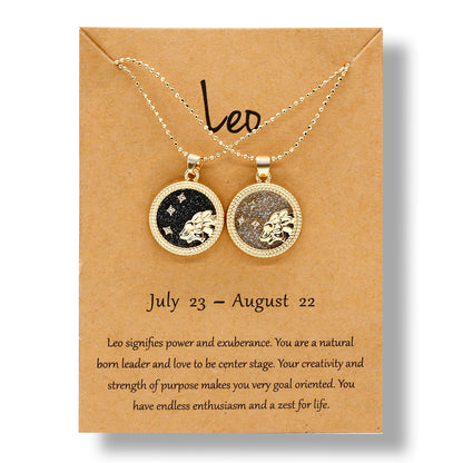 Fashion 12 Constellation Necklace For Women 2 PCS/Set Zodiac Sign Coin Chain Pendant Choker Birthday Couple Jewelry Charm Gifts