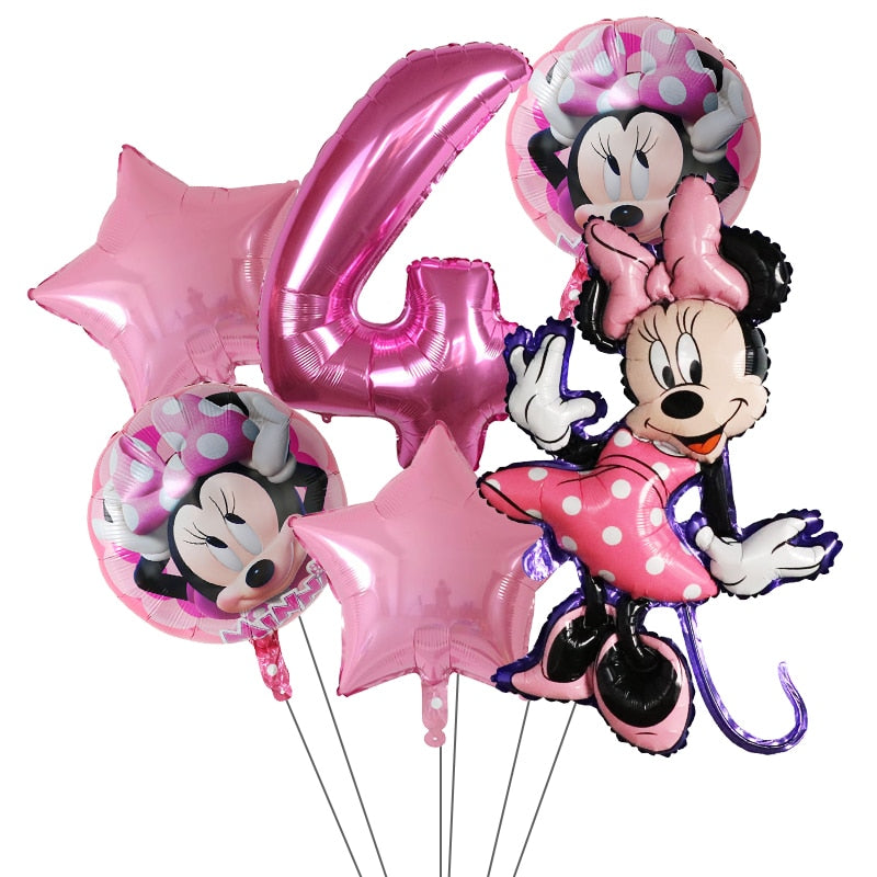 6Pcs Disney Minnie Foil Balloons Set Mickey Mouse Balloon Birthday Party Decoration Baby Shower Kids Toy Air Globos Supplies