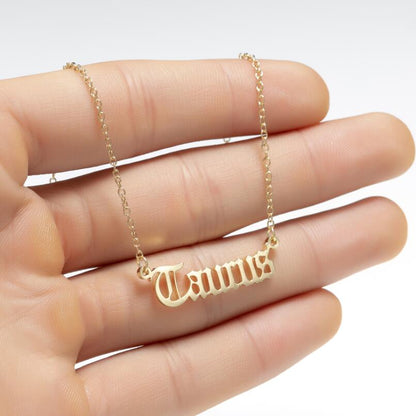 Personalize Jewelry Leo Zodiac Sign Astrology Necklace Star Sign 12 Constellation Old English Letter Aries Necklaces Gift