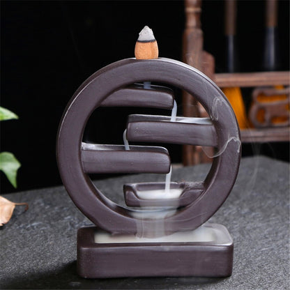 Backflow Incense Burner with 20pcs Incense Cones Various Styles Indoor Sandalwood Aloes Ornaments Home Office Decoration