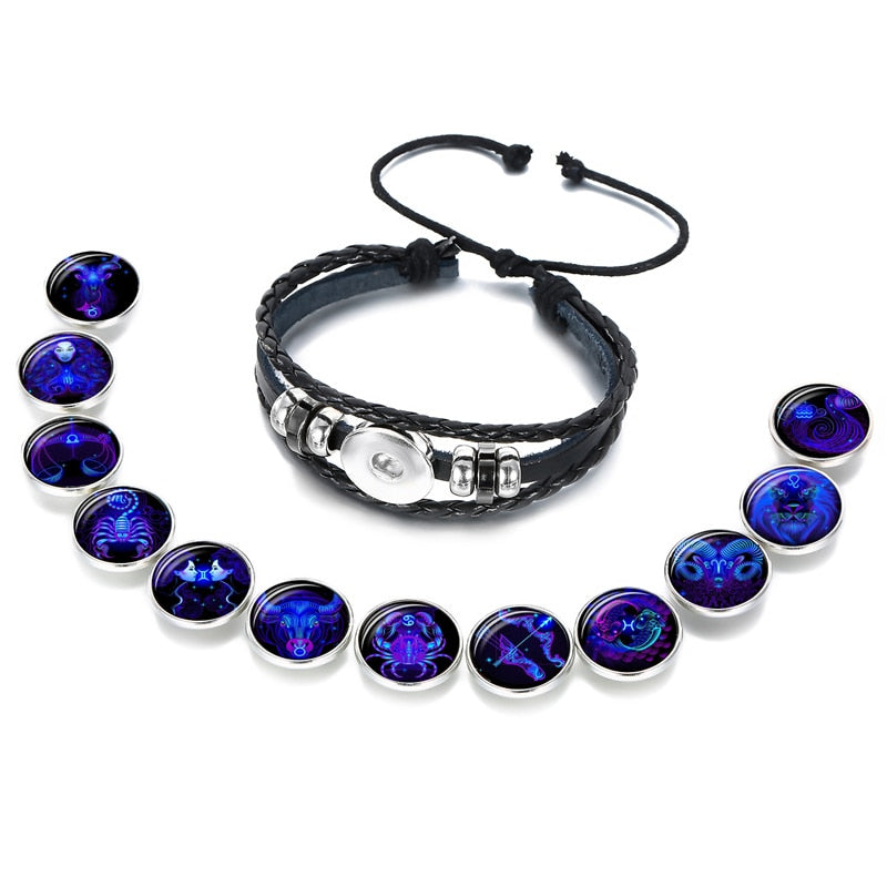 12 Constellation Zodiac Sign Bracelet Men Multilayer Braided Leather Bracelet Bangle for Women Fashion Birthday Party Jewelry