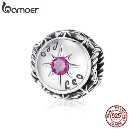 bamoer Zodiac Star Sign 925 Sterling Silver Charm Beads Fit for Charm Bracelets, 12 Constellations Cubic Zirconia Charm SCC1725