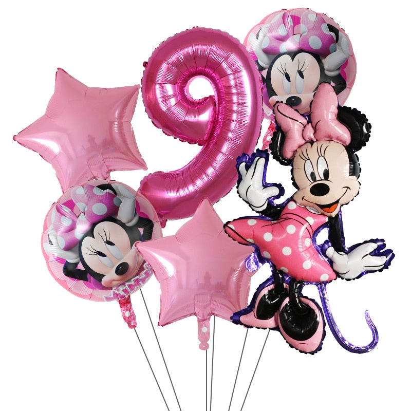 6Pcs Disney Minnie Foil Balloons Set Mickey Mouse Balloon Birthday Party Decoration Baby Shower Kids Toy Air Globos Supplies