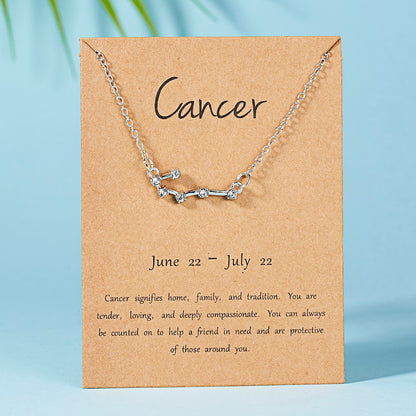 Classic Silver Color Star Zodiac Necklace Women Constellation Pendant Choker Rhinestone Jewelry Fashion Style Best Friend Gift