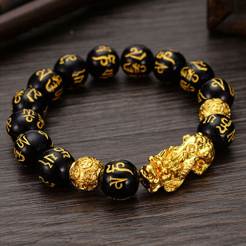 Black Pixiu Bracelet Ring Set Feng Shui Buddhist Bead Bracelet Obsidian Bead Bracelet Men's Women's Wealth Good Luck Accessories