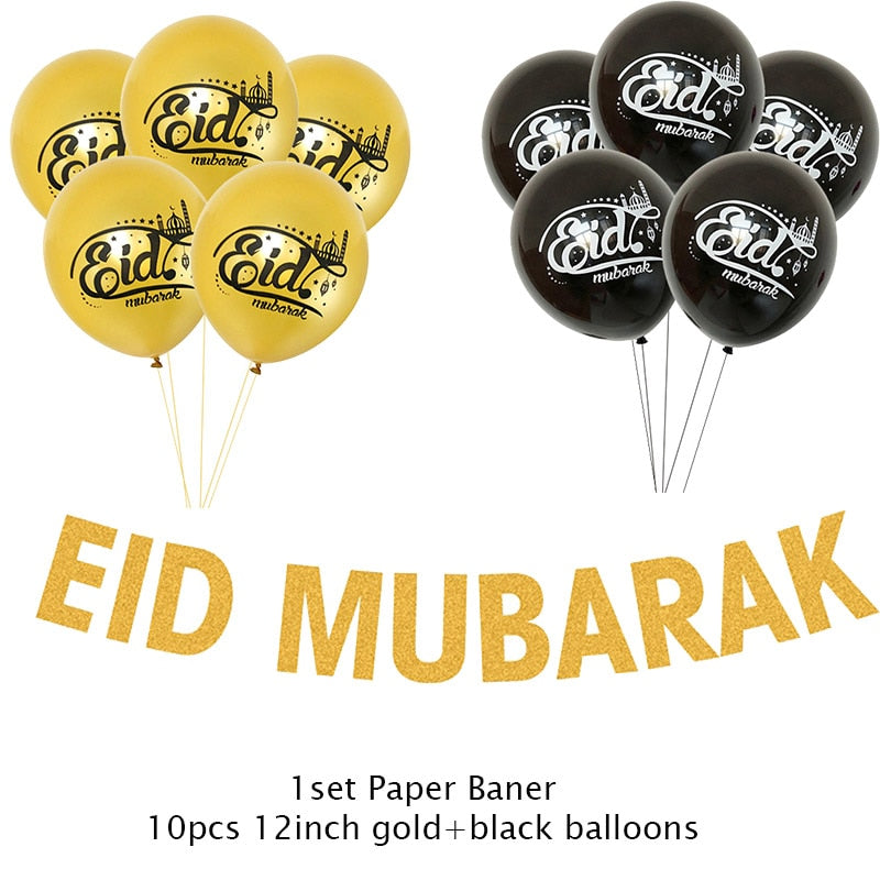 Ramadan Decoration Golden Black Banner Balloon Disposable Dinnerware Set Paper Plate EID Mubarak Party Decoration Muslim favor