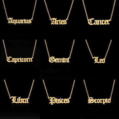 12 Zodiac Sign Letter Constellations Necklace For Women Men Virgo Leo Libra Scorpio Sagittarius Capricorn Aquarius Birthday Gift