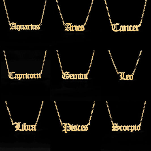 12 Zodiac Sign Letter Constellations Necklace For Women Men Virgo Leo Libra Scorpio Sagittarius Capricorn Aquarius Birthday Gift
