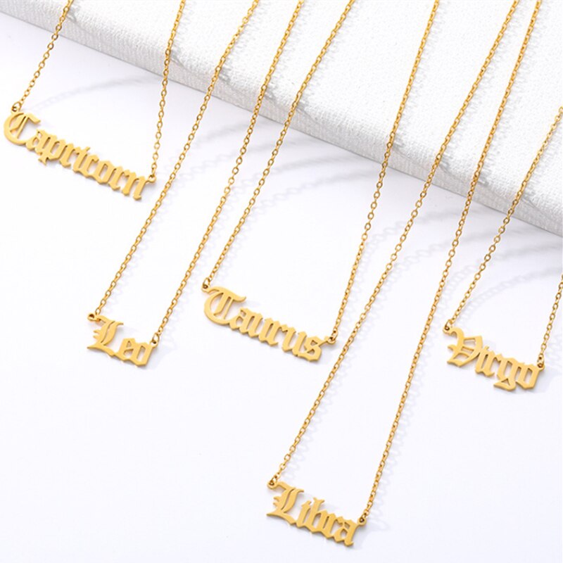 3-colors 12 constellation stars zodiac letter necklace stainless steel pendant necklace women long chain necklace friend gift