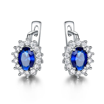 UMCHO Solid 925 Sterling Silver Gemstone Clip Earrings for Women Blue Sapphire Fine Jewelry Wedding Engagement Valentine's Gift