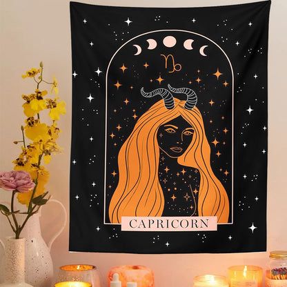 Tarot Constellation Tapestry Wall Hanging Moon Phase Tapestry Divination Beach Mat Sun Moon Constellations black Wall Decor