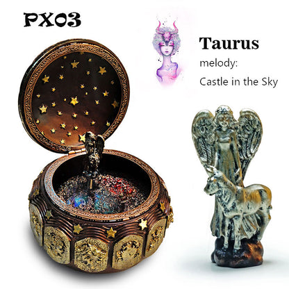 Retro Zodiac 12 Signs Music Box Manual Arts 12 Constellation Musical Boxes with Led Flash Lights Valentine's Day Birthday Gift