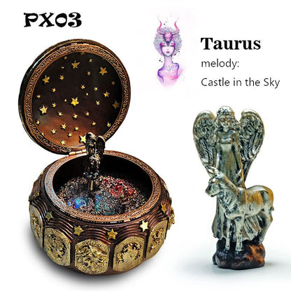 Retro Zodiac 12 Signs Music Box Manual Arts 12 Constellation Musical Boxes with Led Flash Lights Valentine&#39;s Day Birthday Gift