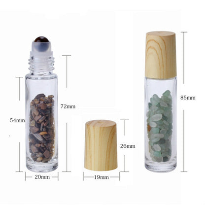 Natural Gemstone Jade Roller Bottle Plastic Wood Grain Lid Refillable Essential Oil Bottle 10ml 10pcs P230