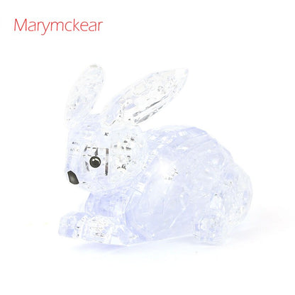 Cute 3D Crystal Puzzle Rabit Pink&amp;Transparent Model Rabits Toy 3D Jigsaw Puzzles Educational Toys for Kids Birthday Gifts