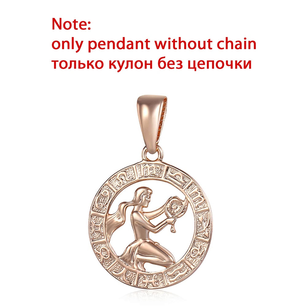 12 Zodiac Sign Constellations Pendants Necklaces For Women Men 585 Rose Gold Color Male Jewelry Fashion Birthday Gifts GPM16