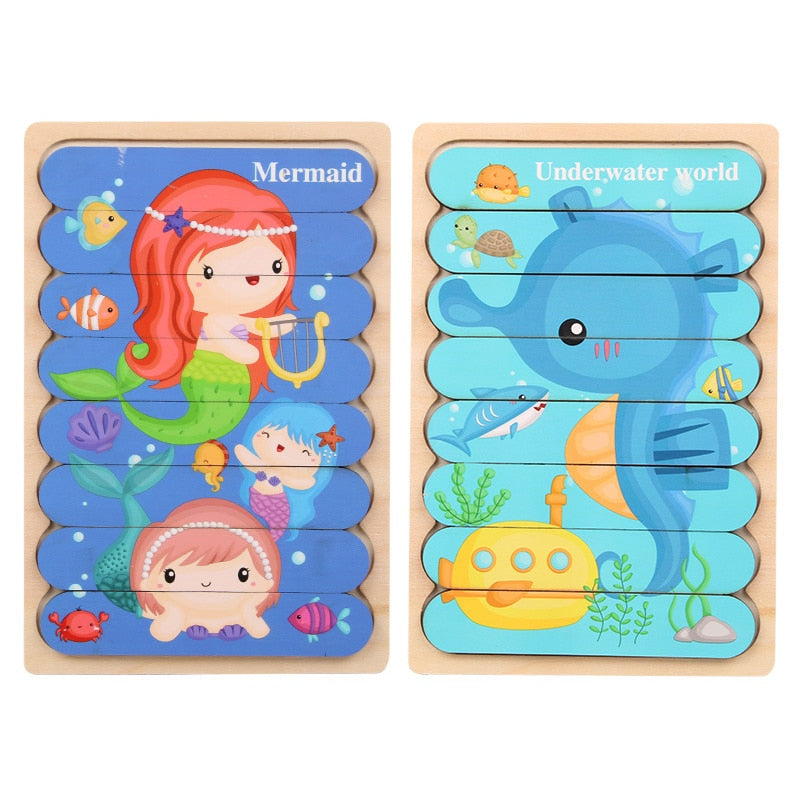 Double Sides Wooden Puzzle Kids Toys For Children Montessori Learning Puzzle Animal Fruits Jigsaw Early Edcuational Toys Gift