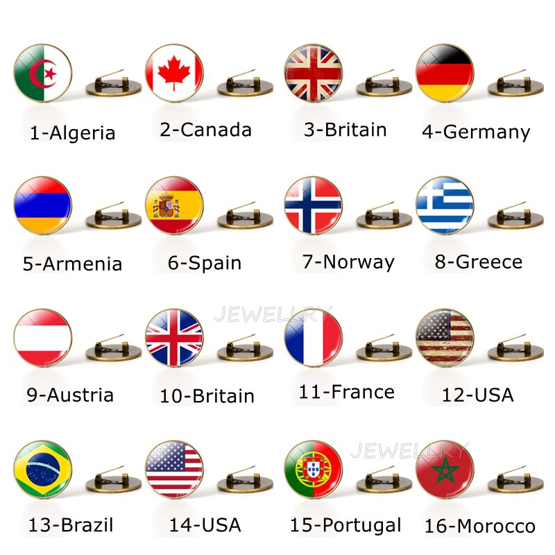 Country World Flags Brooch Pins National Flag Brooches America USA US Canada England Spain Russia Netherlands Italy Jewelry