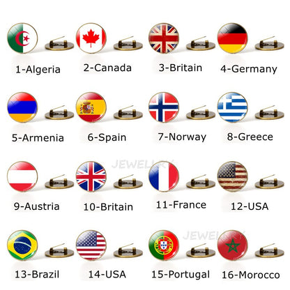 Country World Flags Brooch Pins National Flag Brooches America USA US Canada England Spain Russia Netherlands Italy Jewelry