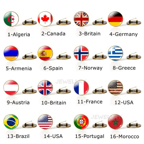 Country World Flags Brooch Pins National Flag Brooches America USA US Canada England Spain Russia Netherlands Italy Jewelry