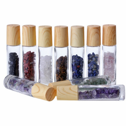 Natural Gemstone Jade Roller Bottle Plastic Wood Grain Lid Refillable Essential Oil Bottle 10ml 10pcs P230