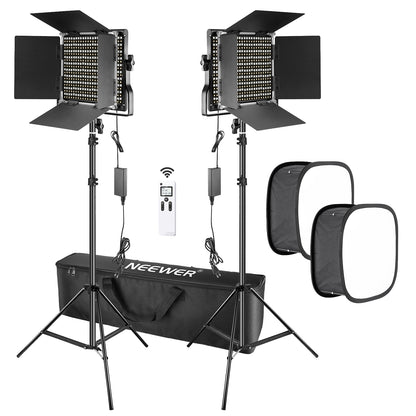 Neewer 2 Packs 660 LED Video Light Kit,Dimmable LED Panel with 2.4G Wireless Remote Light Stand for Portrait Product Photography