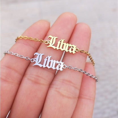 Zodiac Sign Letter Ankle Bracelet Women Boho Jewelry Horoscope Old English Constellation Tobilleras Pulsera Para Tobillo Taurus