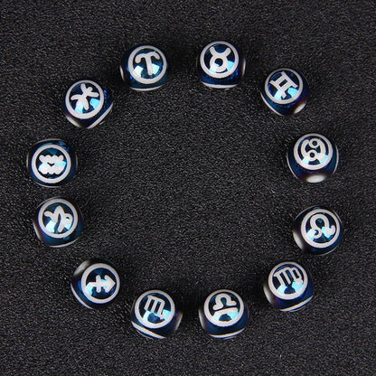 12 Zodiac Signs Beads Charms Blue 10mm Constellation Round Crystal Beads for Jewelry Making Handmade DIY Accessories Bracelets