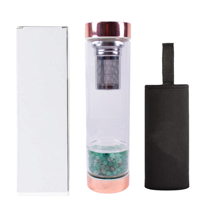 Natural  Crystal Elixir Bottles gemstone Glass  therapy stone Tea filter filter bottle Healing Crystal Infuser Energy cup