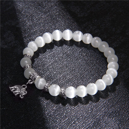 Fashion White Cat Eye Stone Beads Bracelets For Women Jewelry Men Animal Charm Bracelets Natural Stone Beaded Bracelets Shiny